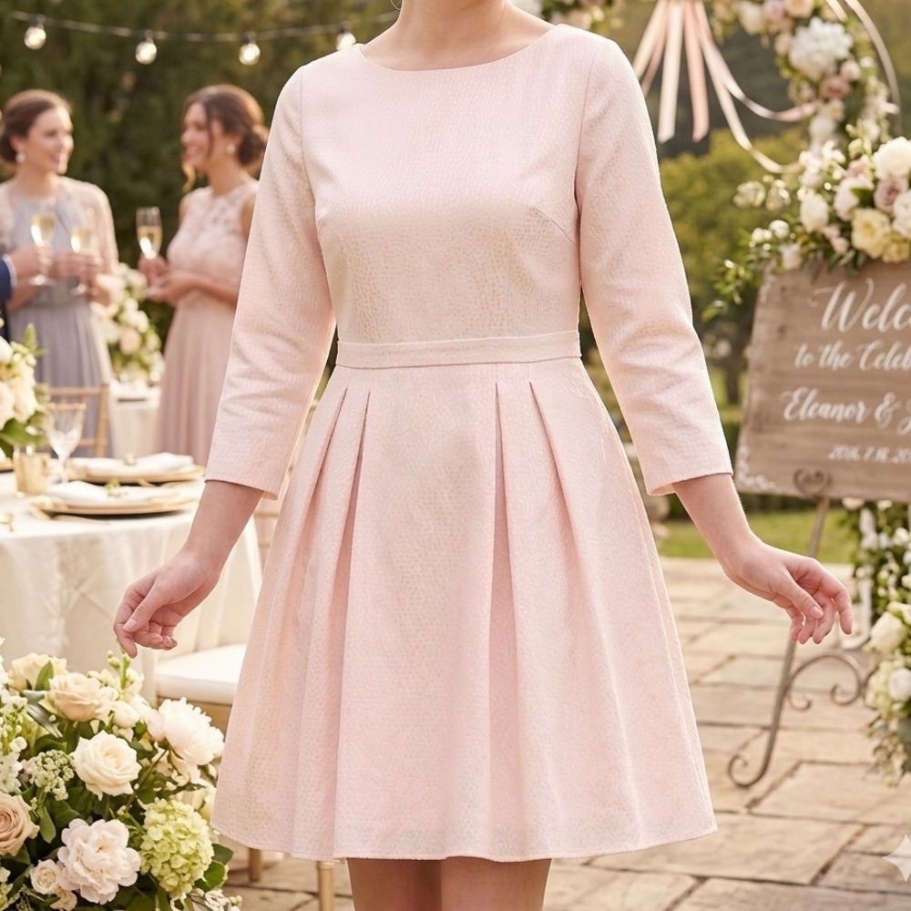 ModCloth Fit and Flare‎ Jacquard A-Line Dress Pink XL Spring Garden Party Tea